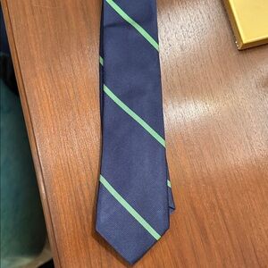 Navy Blue Tie with Green Stripes